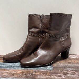 Michelle D Brown Leather Mid-Calf Heeled Boots